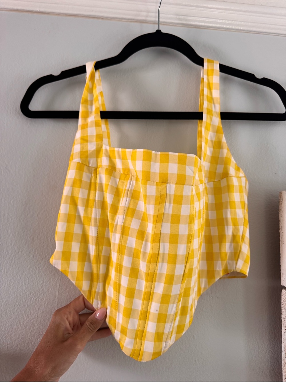 New With Tags!! Yellow Gingham Square-Neck Crop Top - Beginning Boutique